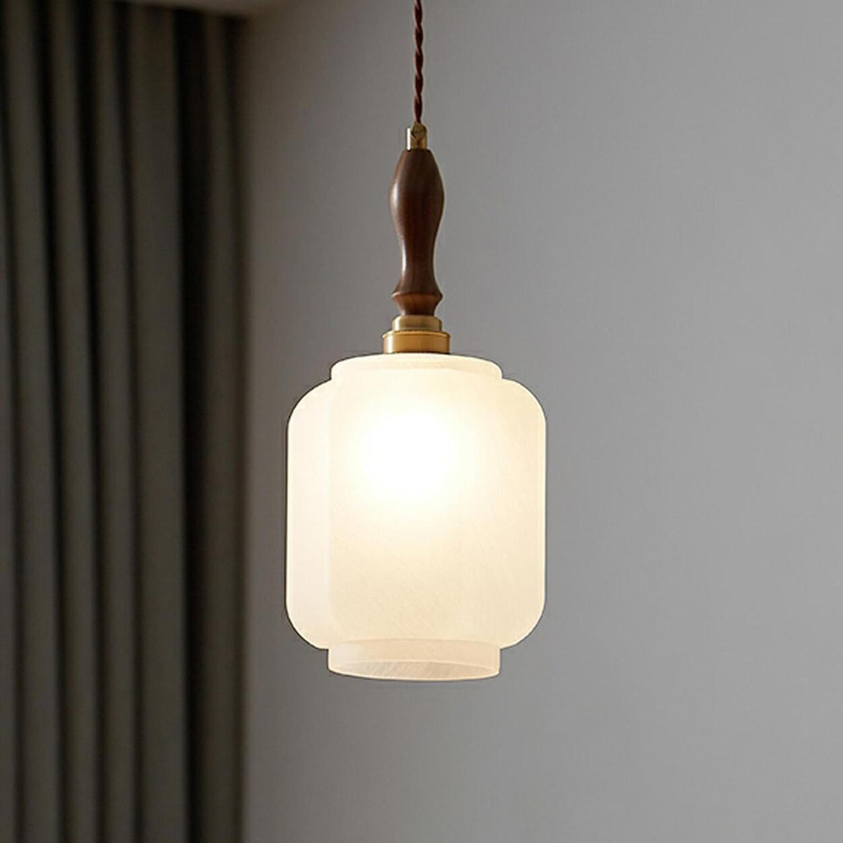 Classic White Glass Cylinder Bedroom Pendant Light Image - 3