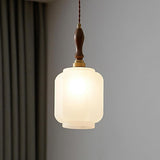 Classic White Glass Cylinder Bedroom Pendant Light Image - 3