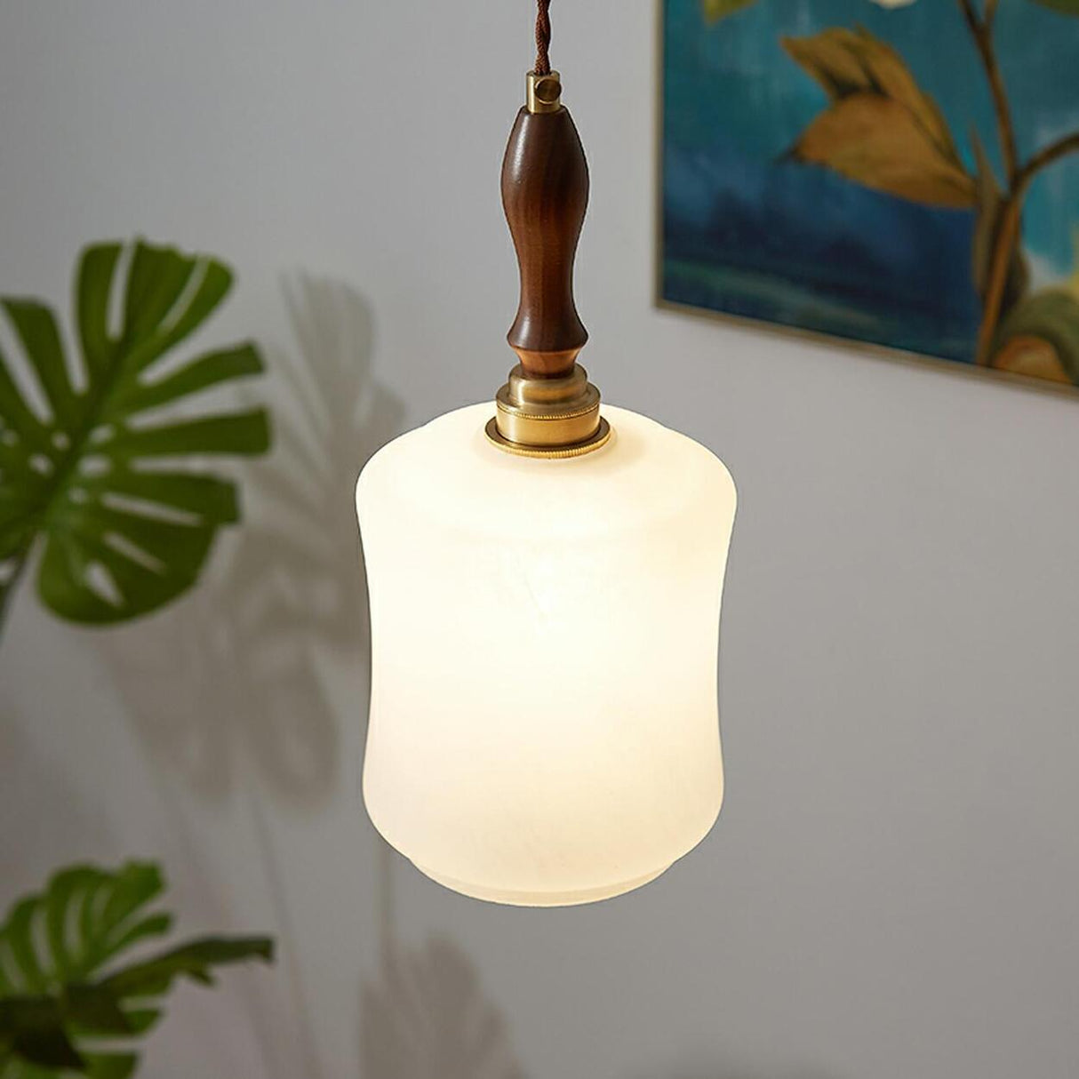 Classic White Glass Cylinder Bedroom Pendant Light Image - 4