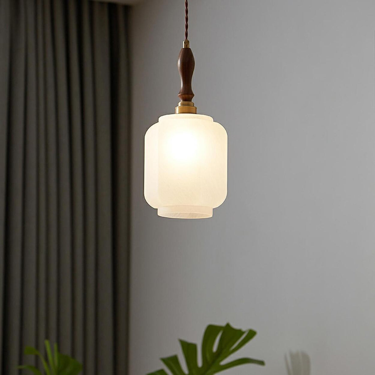 Classic White Glass Cylinder Bedroom Pendant Light Image - 5