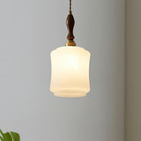 Classic White Glass Cylinder Bedroom Pendant Light Image - 6