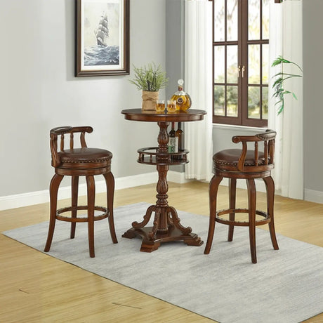 Classic Wood Bar Table Set with Swivel Stools, 3-Piece Image - 1