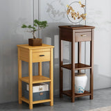 Classic Wood Drawer Square Pedestal Plant Stand Brown  Image - 3