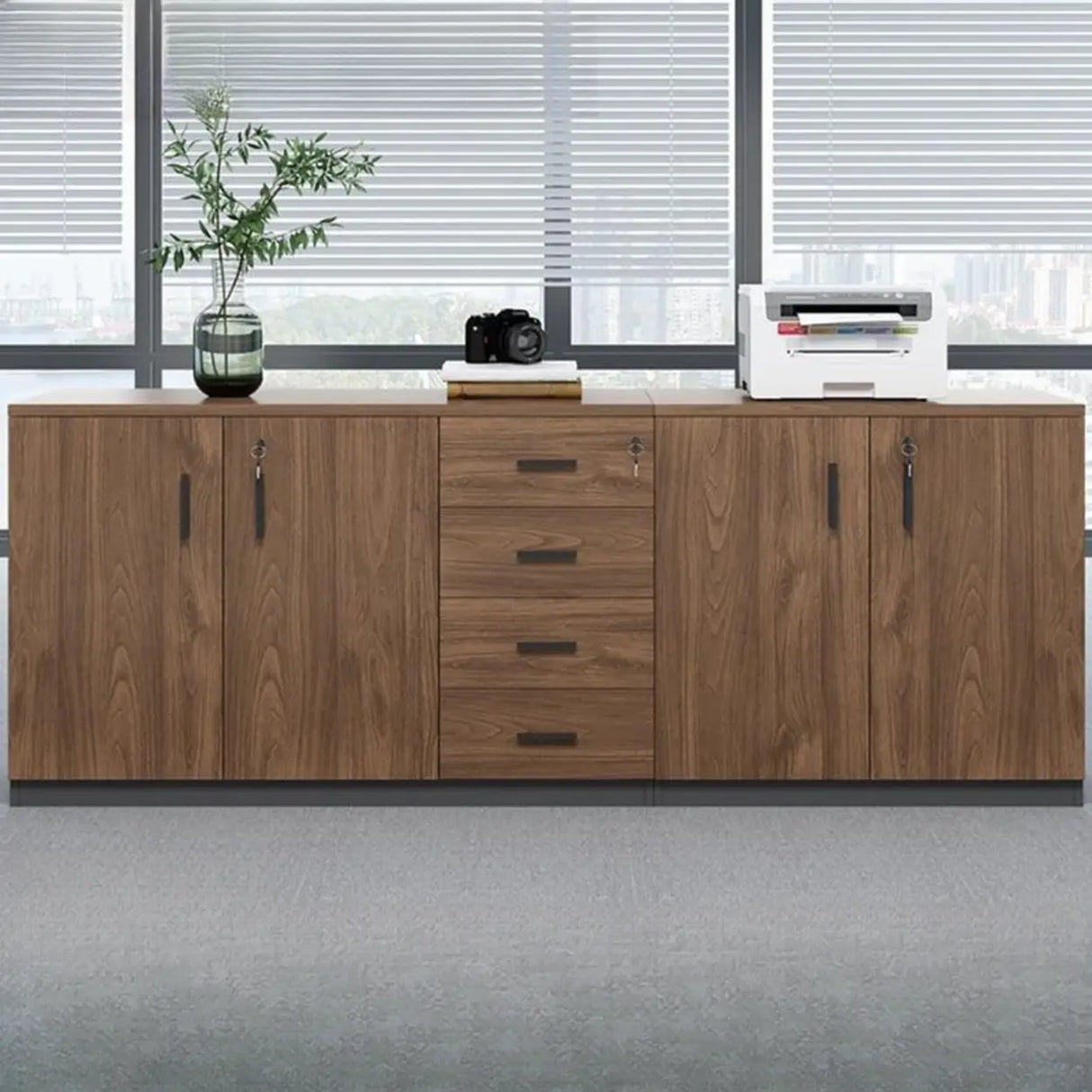 Classic Wood Horizontal Filing Cabinet with Shelves Image - 1