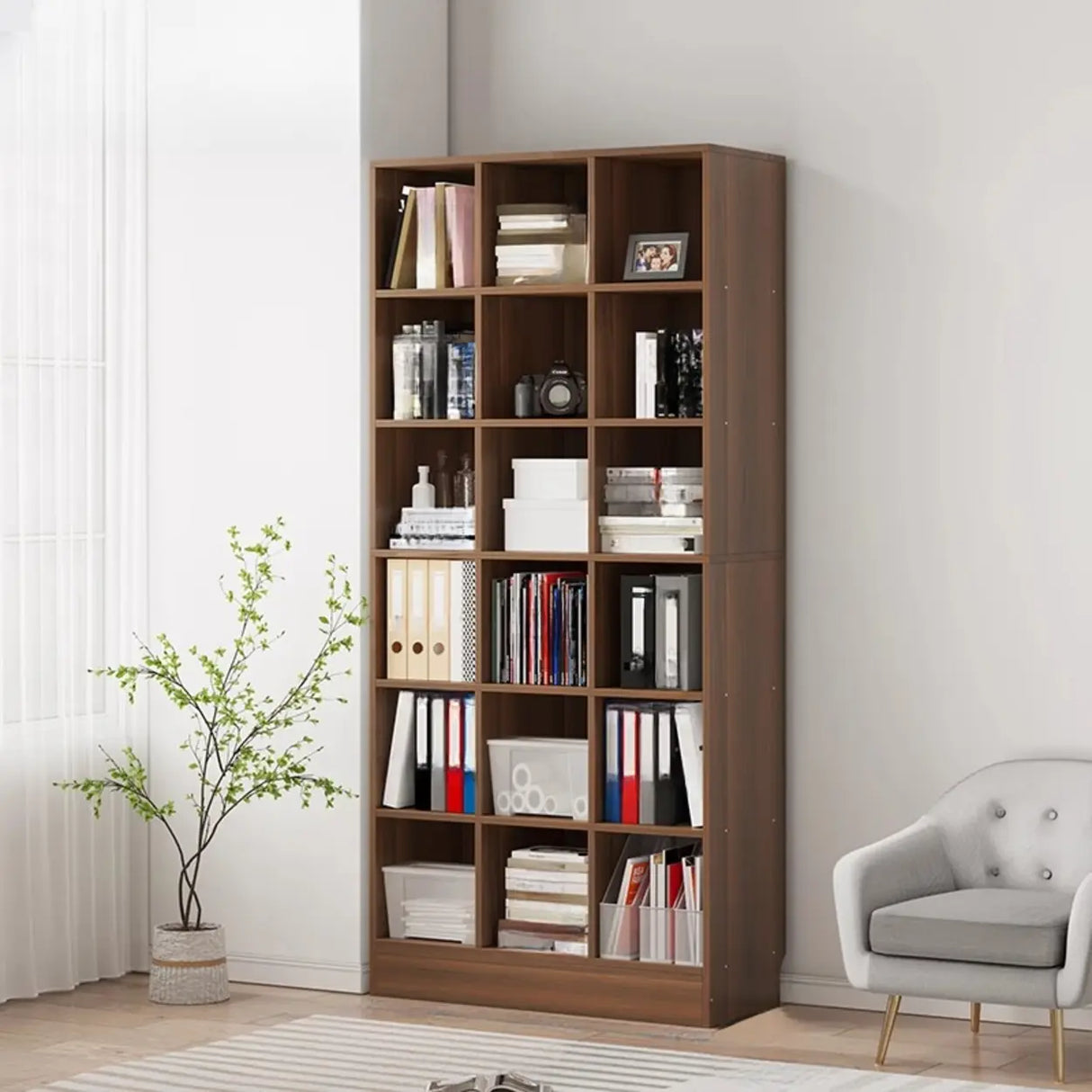 Classic Wood Vertical Rectangular Closed Back Bookcase Image - 11