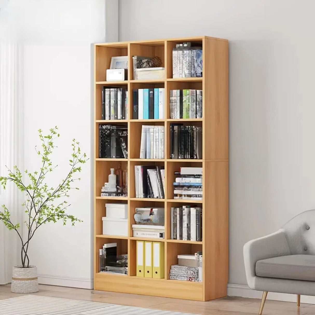 Classic Wood Vertical Rectangular Closed Back Bookcase Image - 3