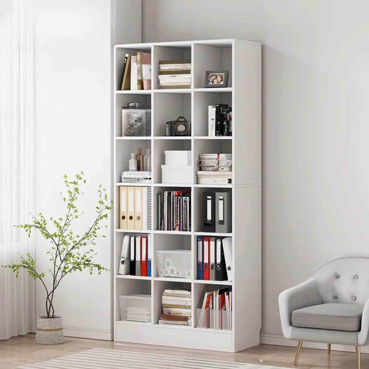 Classic Wood Vertical Rectangular Closed Back Bookcase Image - 7