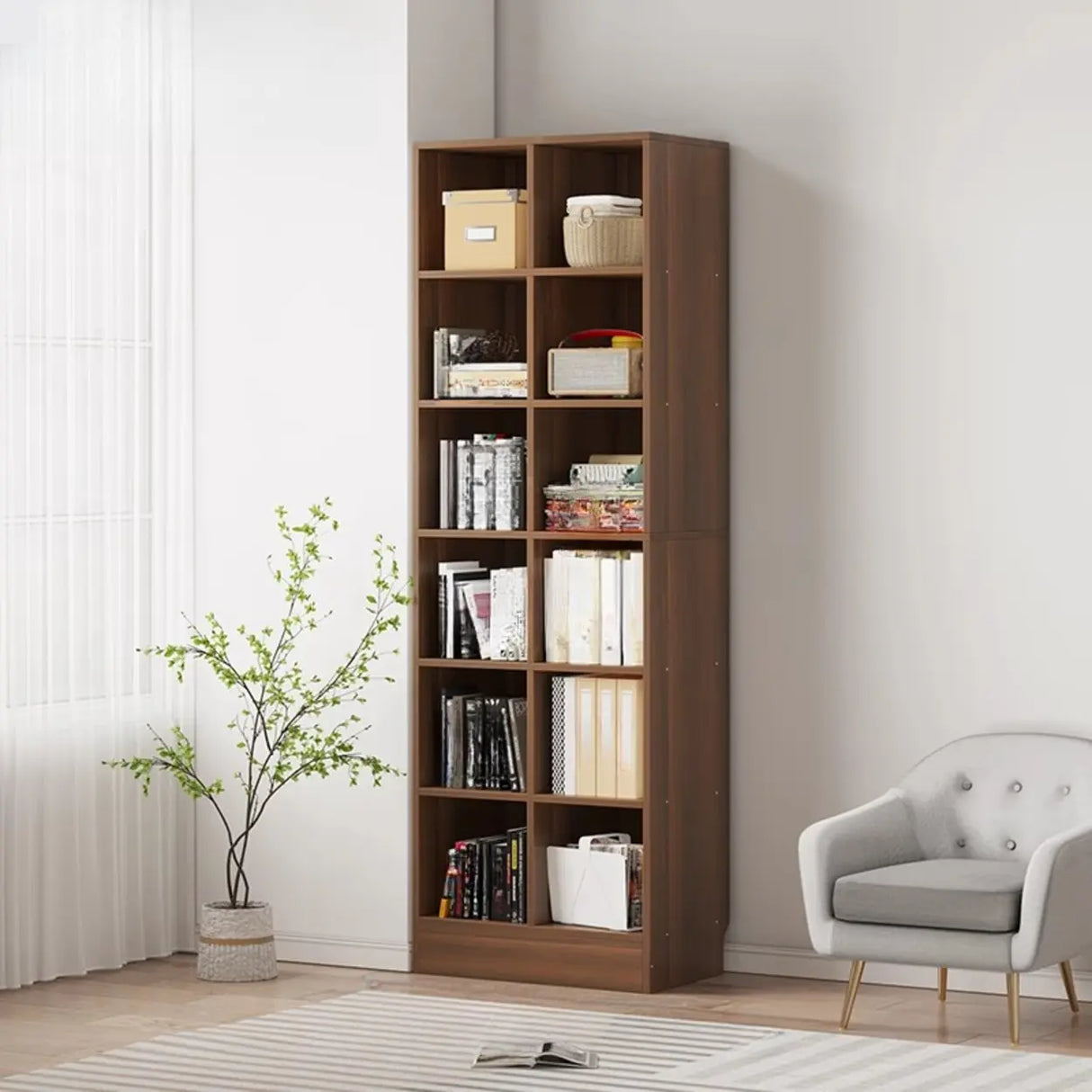 Classic Wood Vertical Rectangular Closed Back Bookcase Image - 9