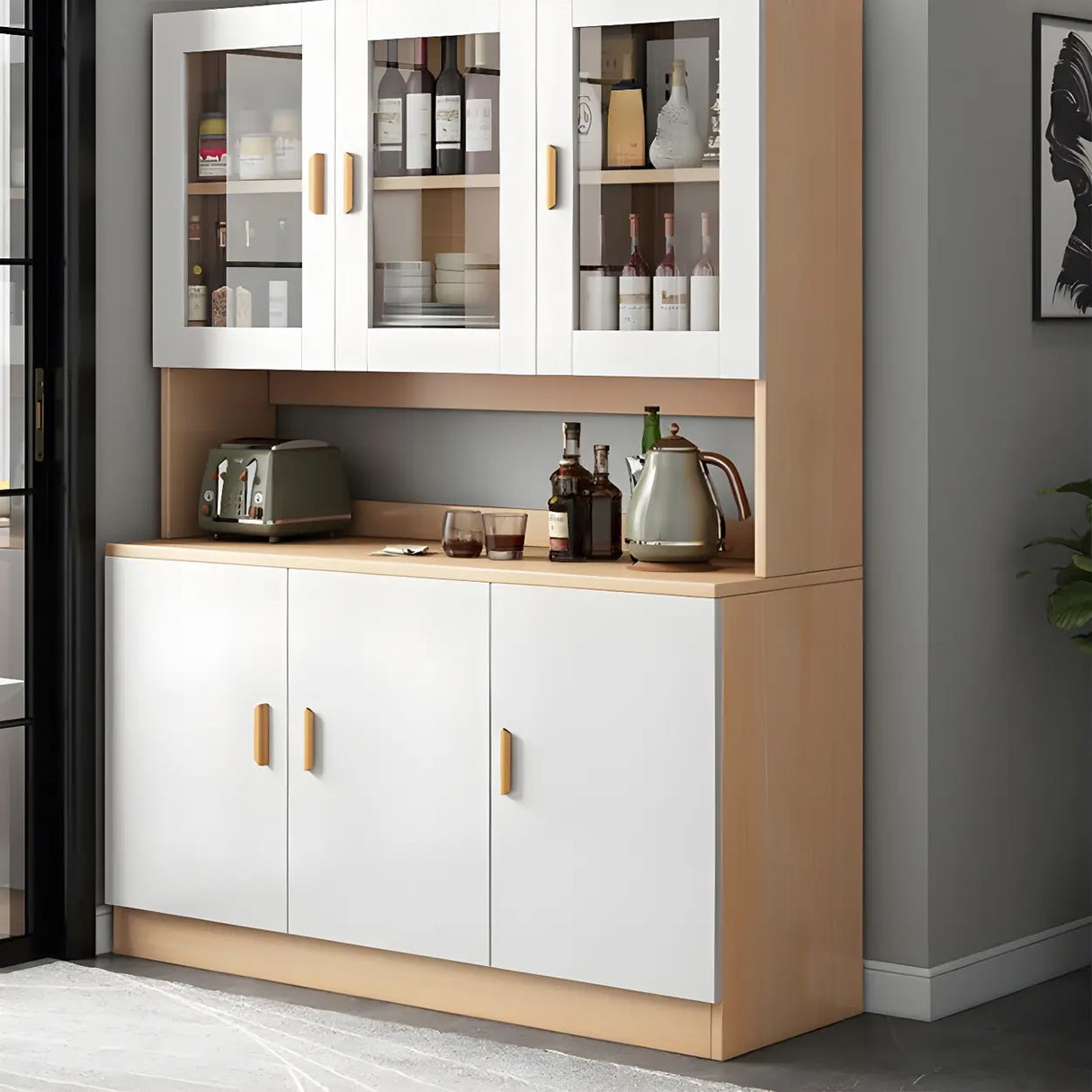 Classic Wooden Dining Room Brown Hutch Wine Cabinet Image - 15