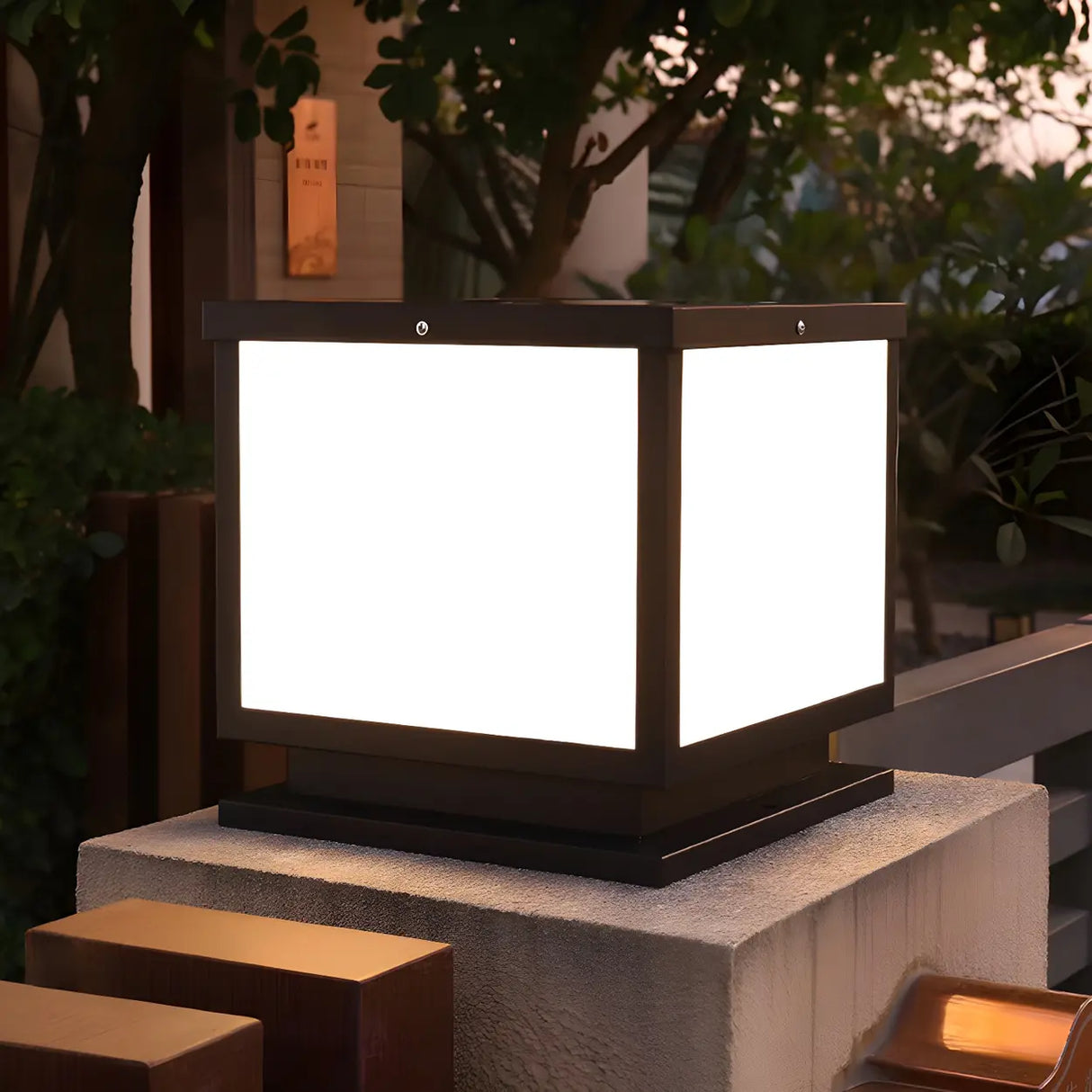 Classical Cube Metal Outdoor LED Pathway Table Lamp Image - 12