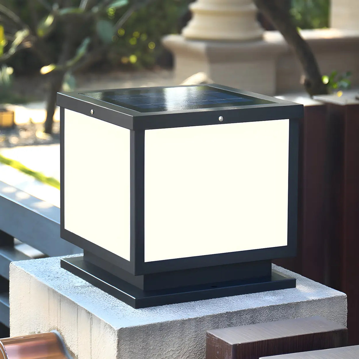 Classical Cube Metal Outdoor LED Pathway Table Lamp Image - 14
