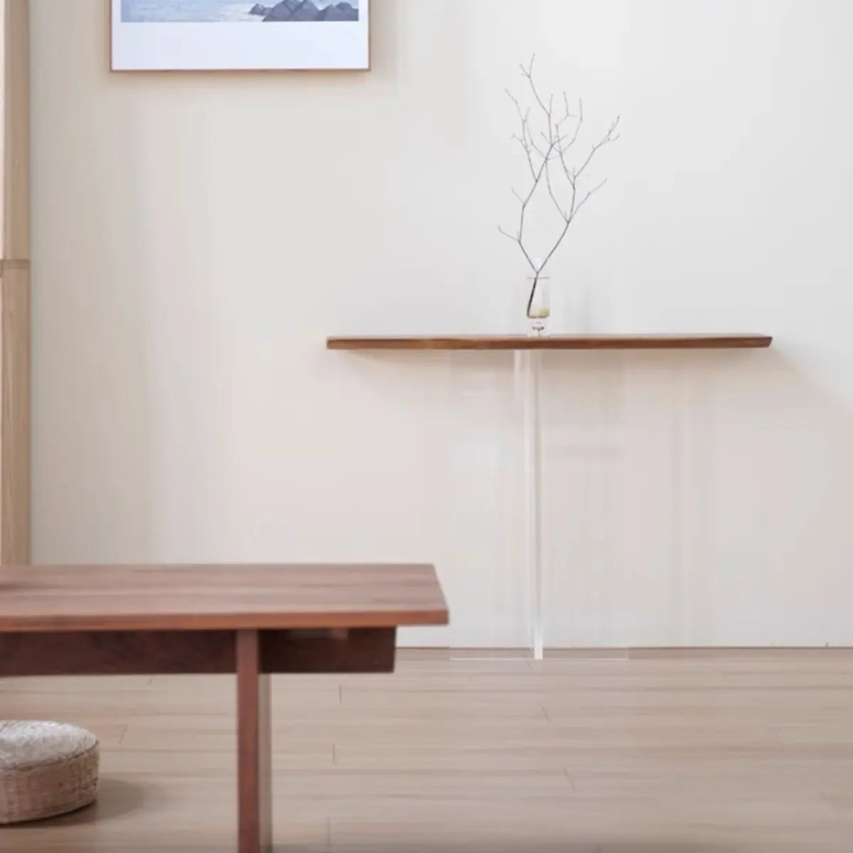 Clear Acrylic Legs Wood Standard Height Console Table Image - 3