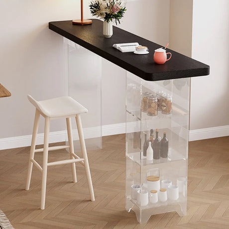 Clear Acrylic Shelves Black Rectangular Slate Bar Table Image - 1