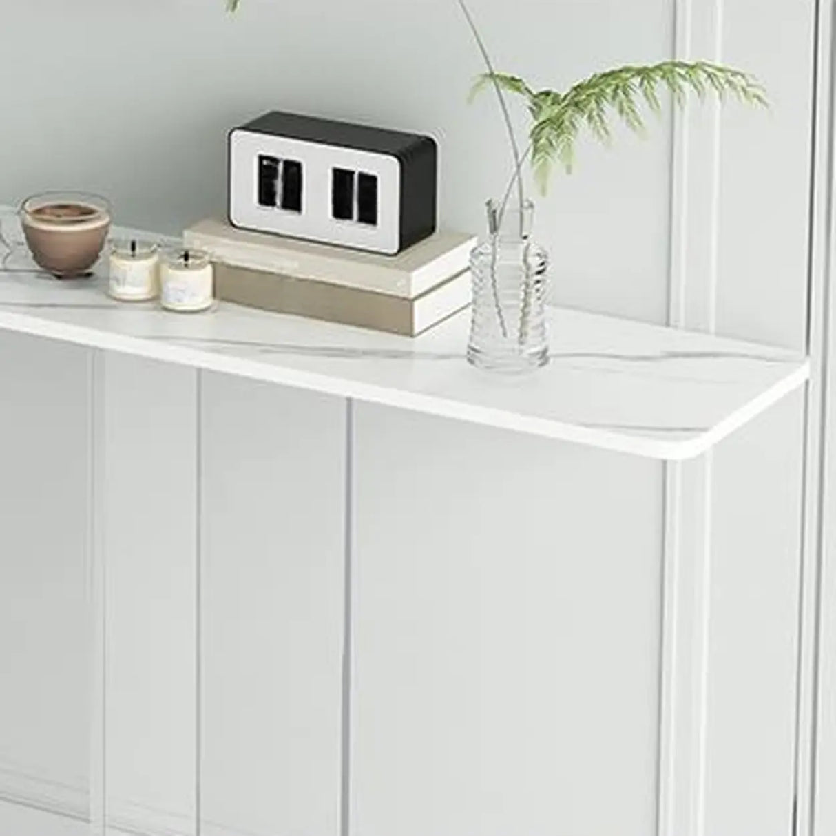 Clear Base Rectangular Marble Top Hallway Console Table Image - 12