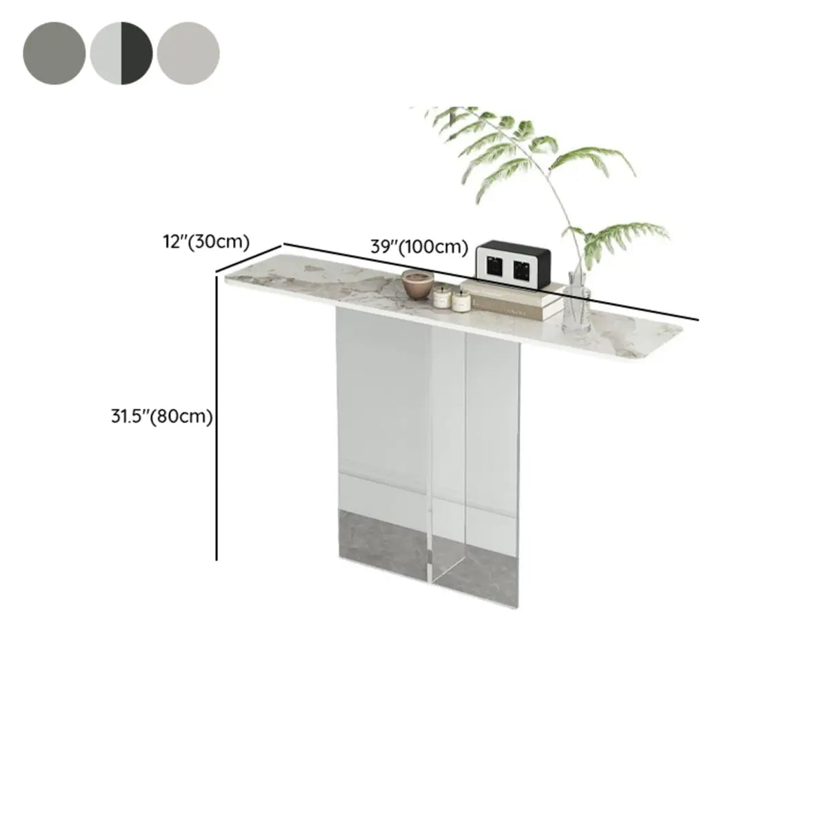 Clear Base Rectangular Marble Top Hallway Console Table 