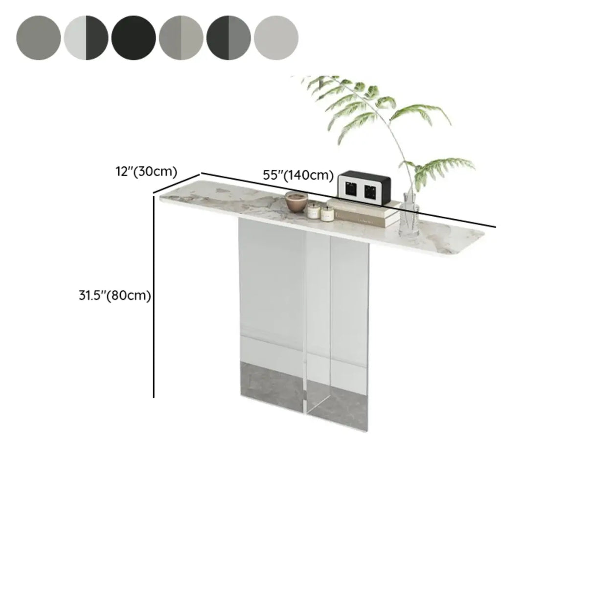 Clear Base Rectangular Marble Top Hallway Console Table Image - 14