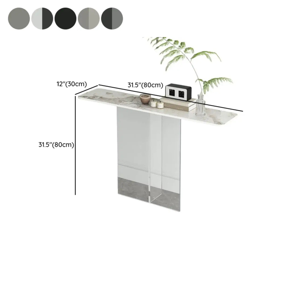 Clear Base Rectangular Marble Top Hallway Console Table Image - 15