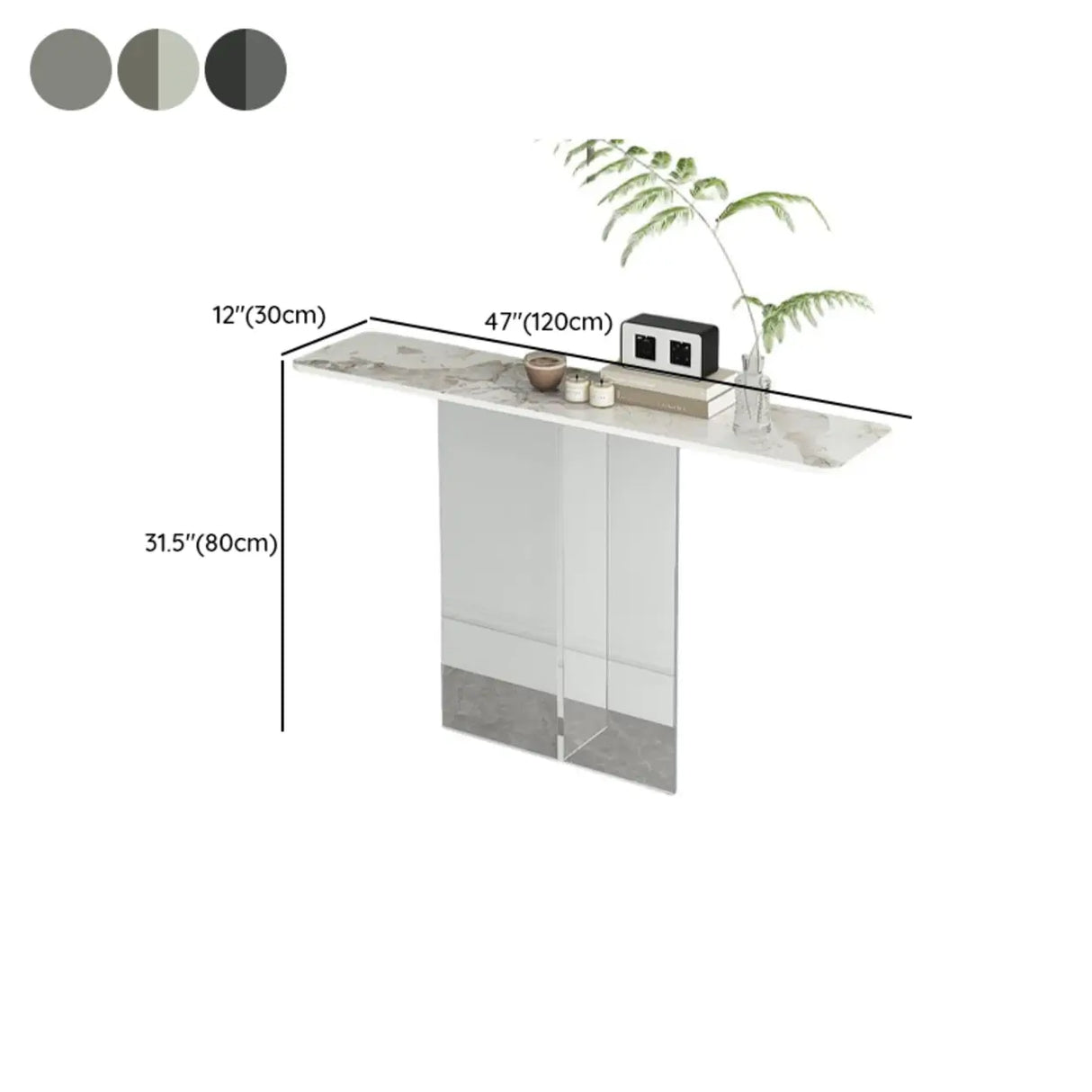 Clear Base Rectangular Marble Top Hallway Console Table Image - 16
