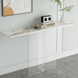 Clear Base Rectangular Marble Top Hallway Console Table Image - 1