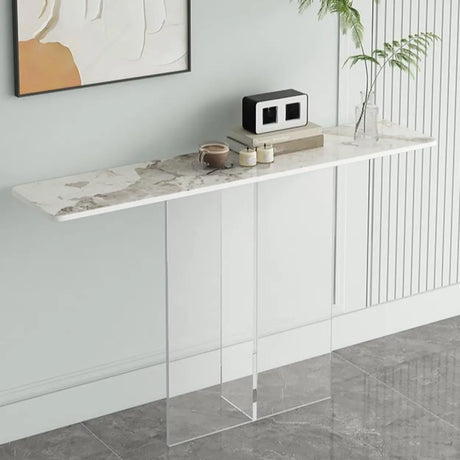 Clear Base Rectangular Marble Top Hallway Console Table Image - 1
