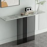 Clear Base Rectangular Marble Top Hallway Console Table Image - 4