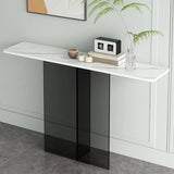 Clear Base Rectangular Marble Top Hallway Console Table Image - 7