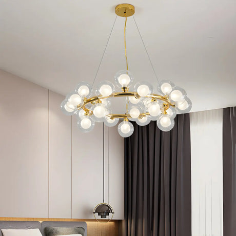 Clear Glass Gold Circle Dining Room Bubble Chandelier Image - 1
