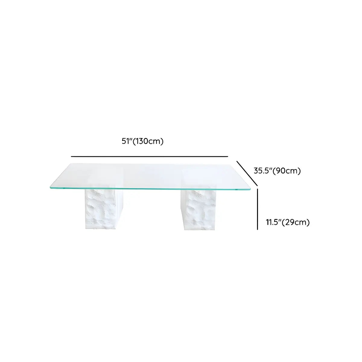 Clear Glass White Double Pedestal Base Coffee Table Image - 10