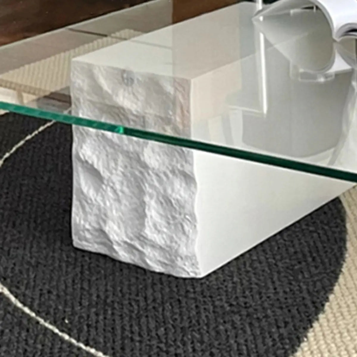 Clear Glass White Double Pedestal Base Coffee Table Image - 4