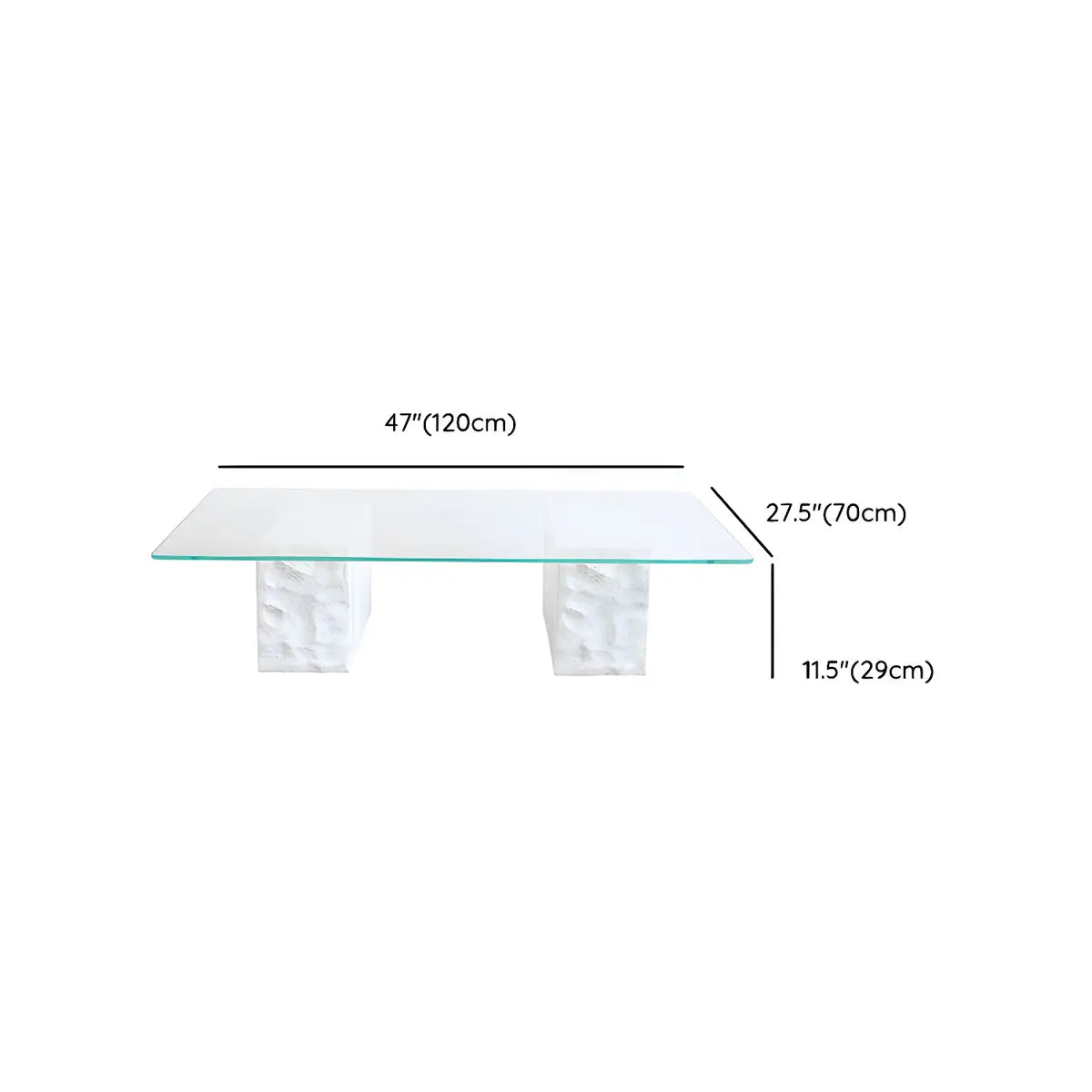 Clear Glass White Double Pedestal Base Coffee Table 