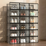 Clear Plastic Stackable Entryway Black Shoe Storage Box Image - 1