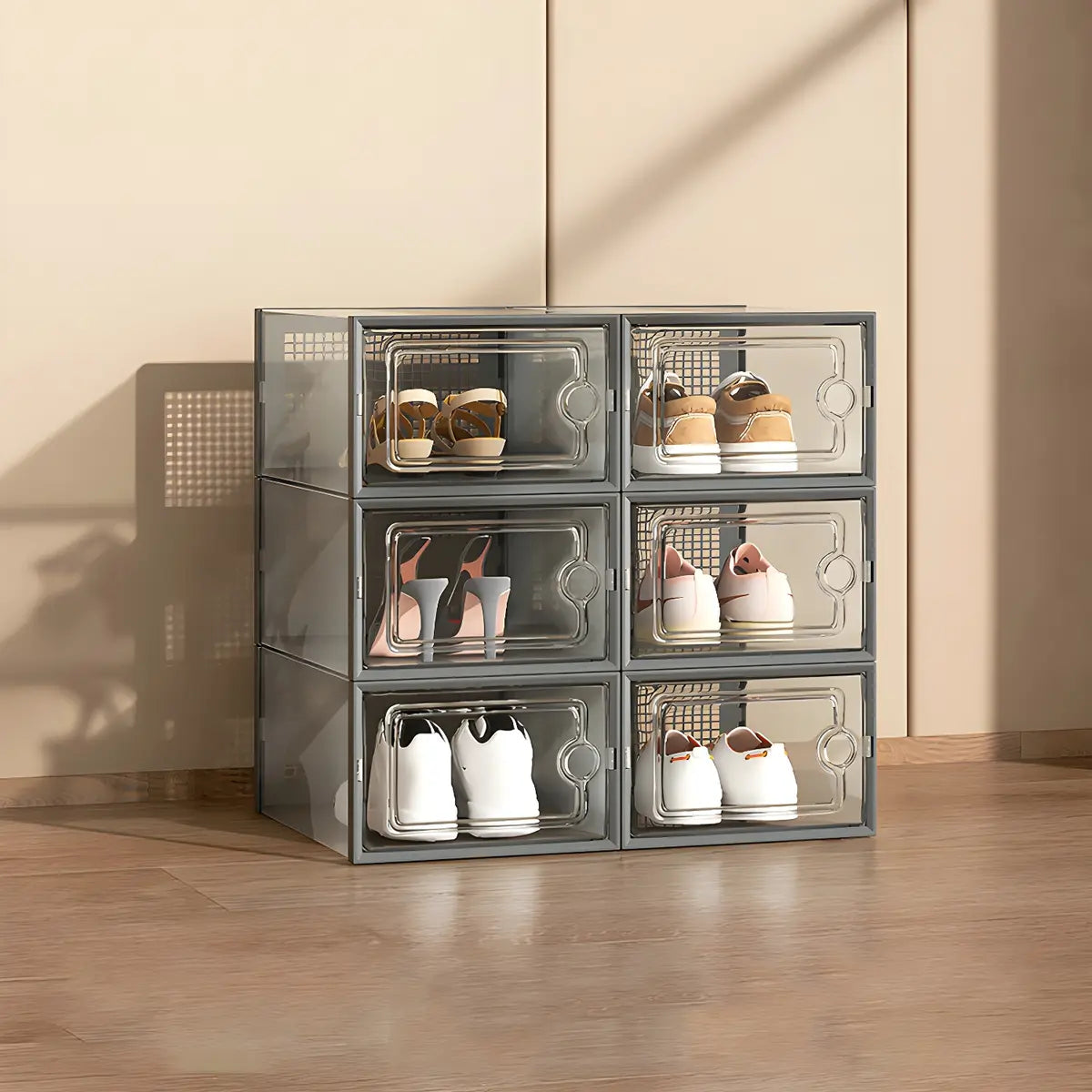 Clear Plastic Stackable Entryway Black Shoe Storage Box Image - 15