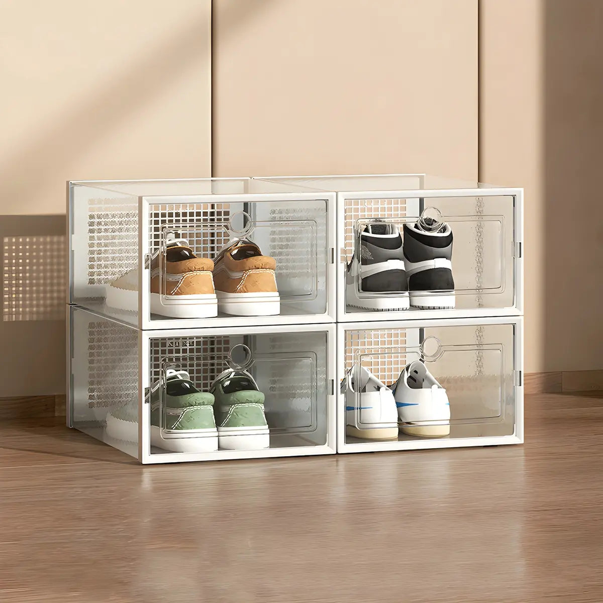 Clear Plastic Stackable Entryway Black Shoe Storage Box Image - 16