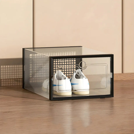 Clear Plastic Stackable Entryway Black Shoe Storage Box Image - 2