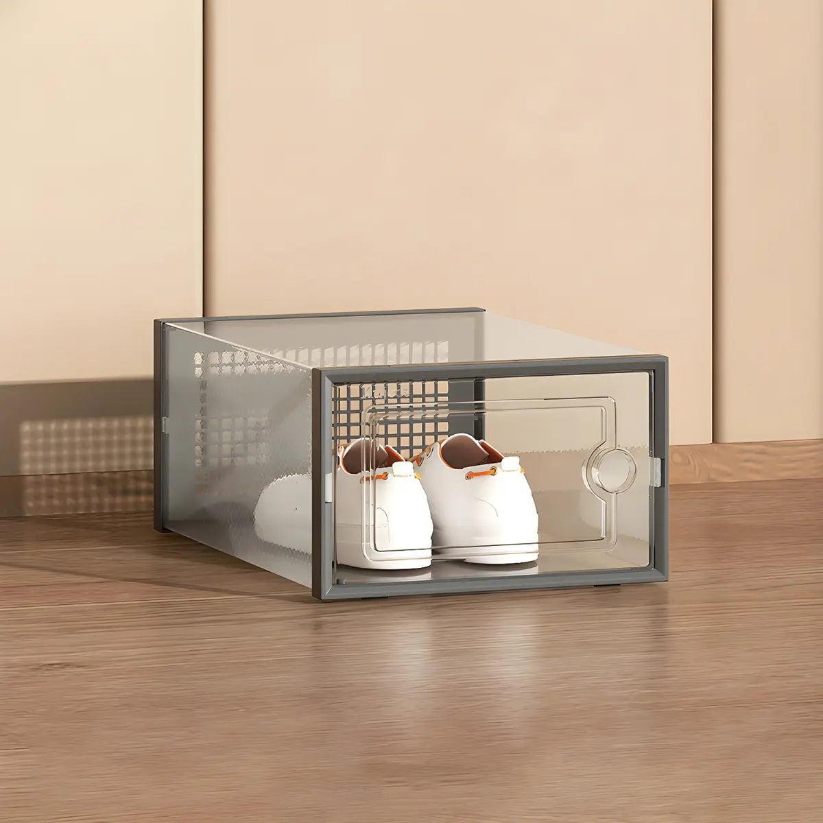 Clear Plastic Stackable Entryway Black Shoe Storage Box Image - 5