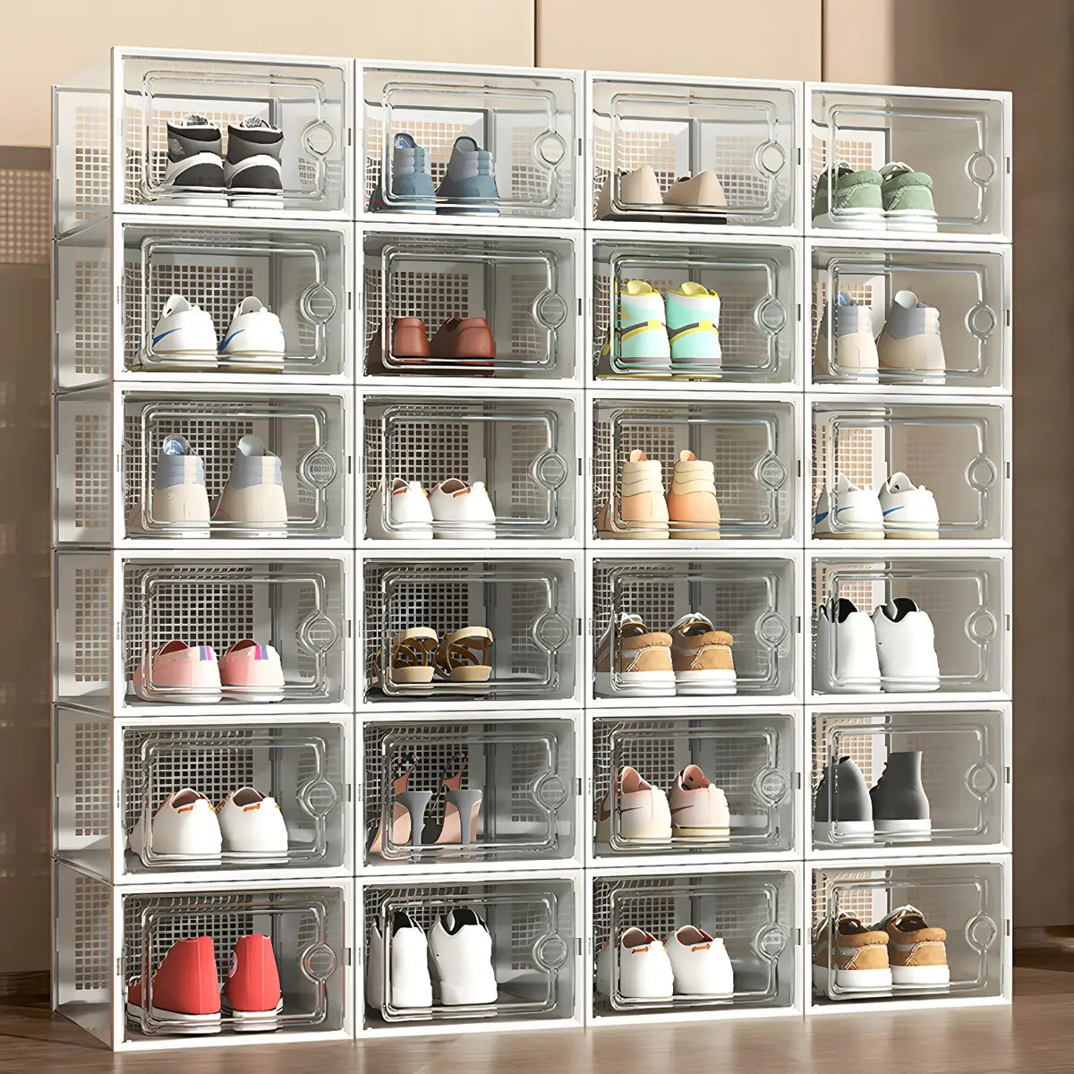Clear Plastic Stackable Entryway Black Shoe Storage Box Image - 8
