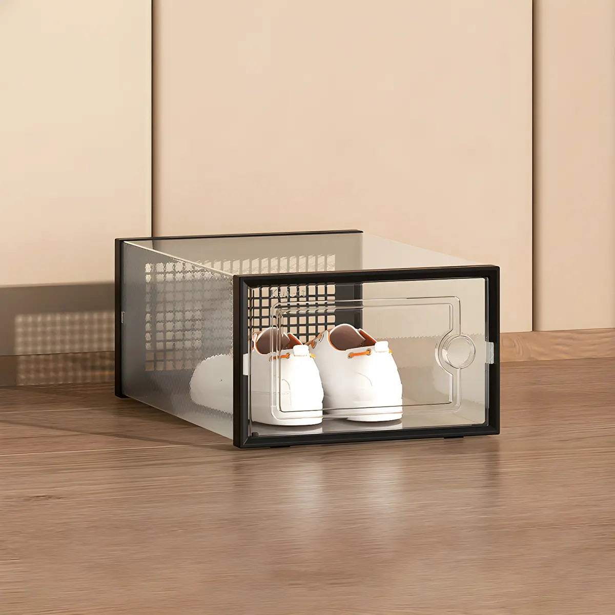 Clear Plastic Stackable Entryway Black Shoe Storage Box Image - 9