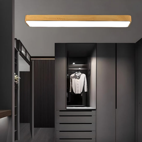 Cloakroom Wood Rectangular LED Flush Mount Ceiling Lamp Image - 1