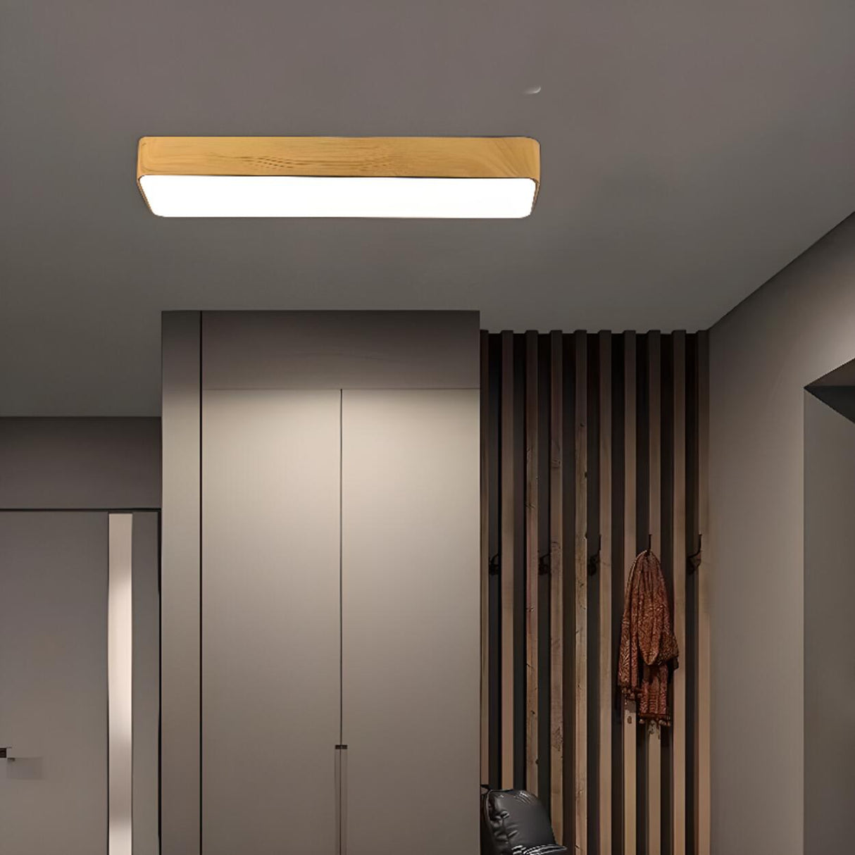 Cloakroom Wood Rectangular LED Flush Mount Ceiling Lamp Image - 4