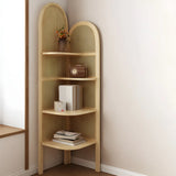 Closed Back 4 Shelves Curved Rattan Corner Bookcase Image - 1