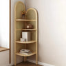 Closed Back 4 Shelves Curved Rattan Corner Bookcase Image - 1