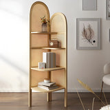 Closed Back 4 Shelves Curved Rattan Corner Bookcase Image - 11