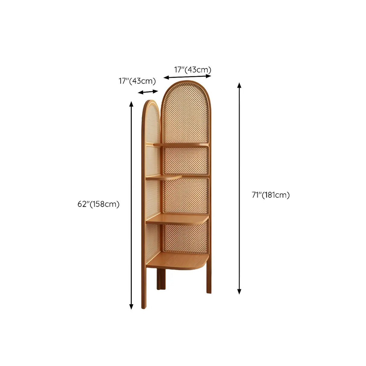 Closed Back 4 Shelves Curved Rattan Corner Bookcase 