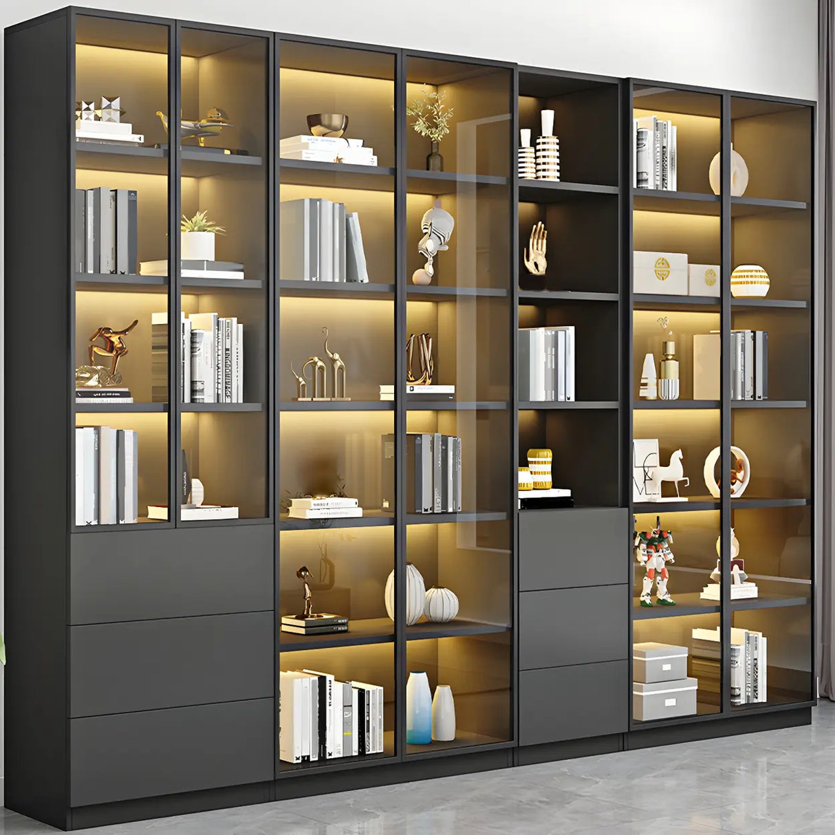 Closed Back Rectangular Wood Standard Bookshelf Black Image - 1