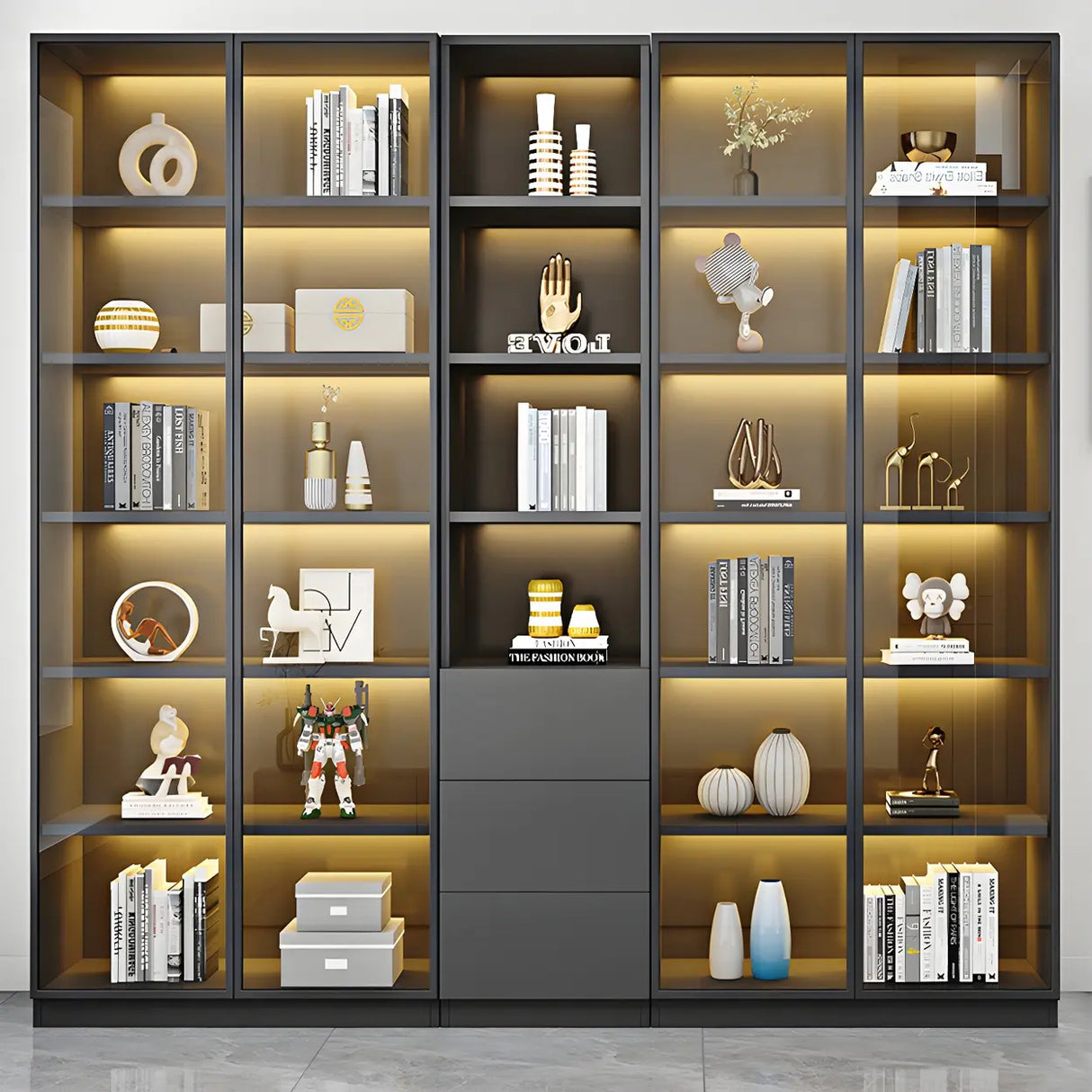 Closed Back Rectangular Wood Standard Bookshelf Black Image - 12