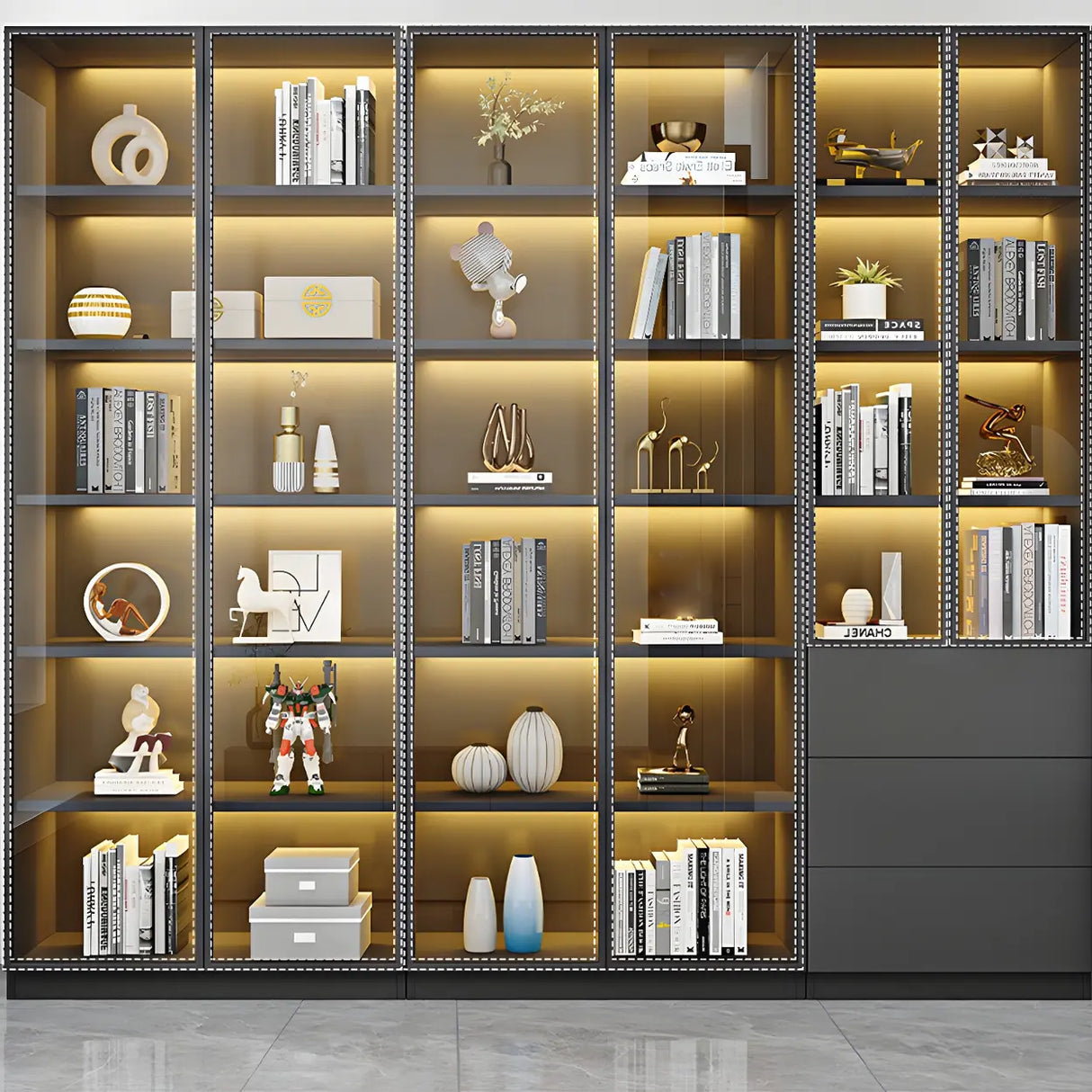 Closed Back Rectangular Wood Standard Bookshelf Black Image - 14