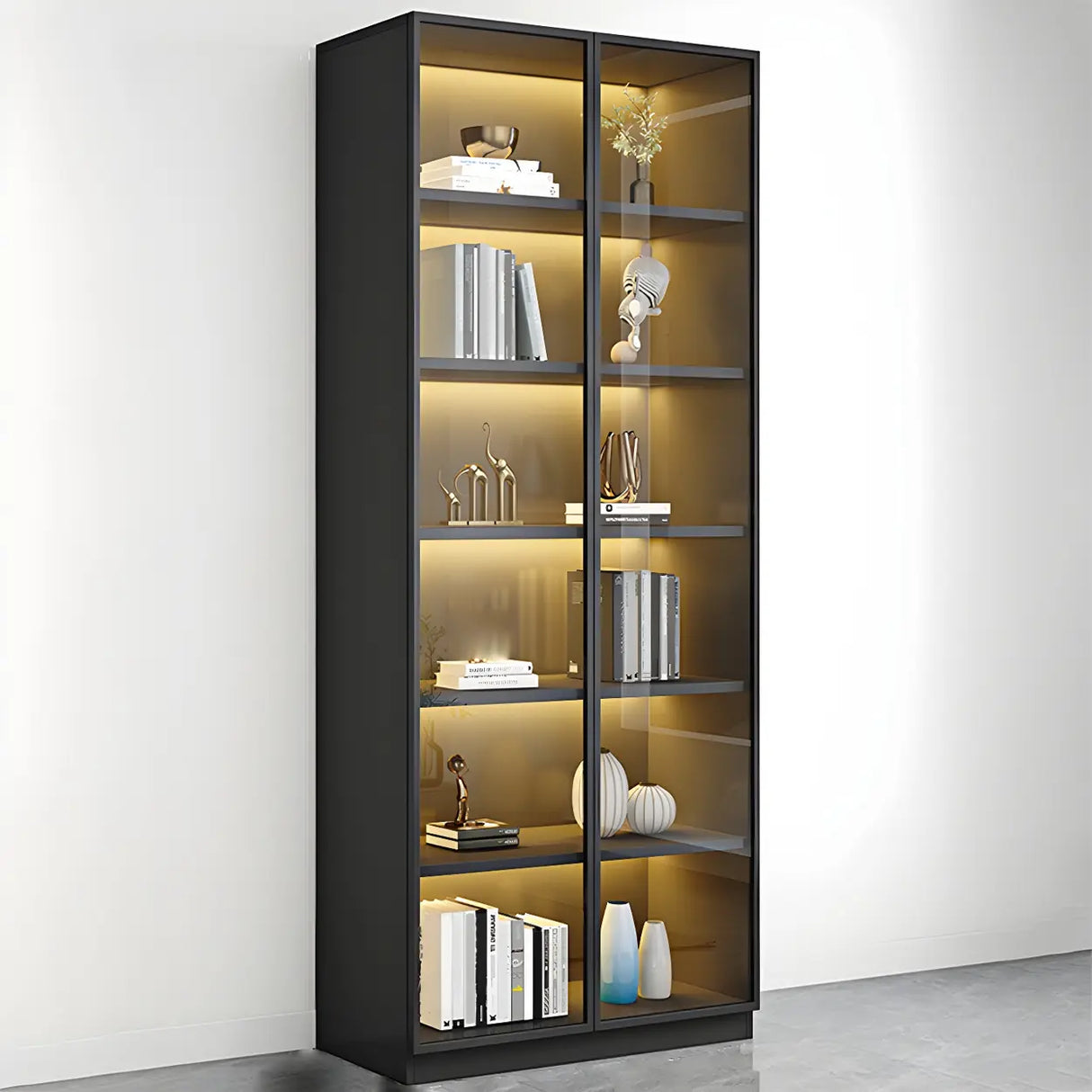 Closed Back Rectangular Wood Standard Bookshelf Black Image - 4