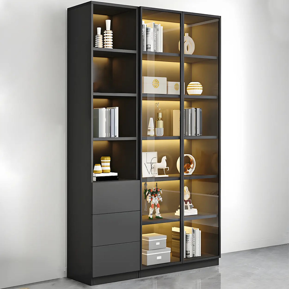 Closed Back Rectangular Wood Standard Bookshelf Black Image - 5
