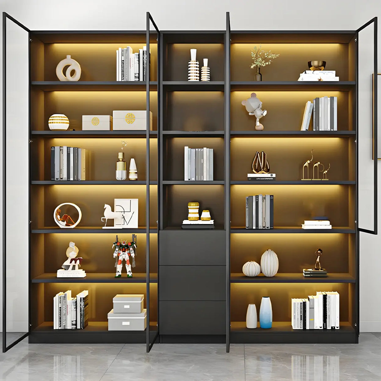 Closed Back Rectangular Wood Standard Bookshelf Black Image - 6
