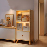 Closed Back Vertical Rustic Wooden Storage Bookcase Image - 14